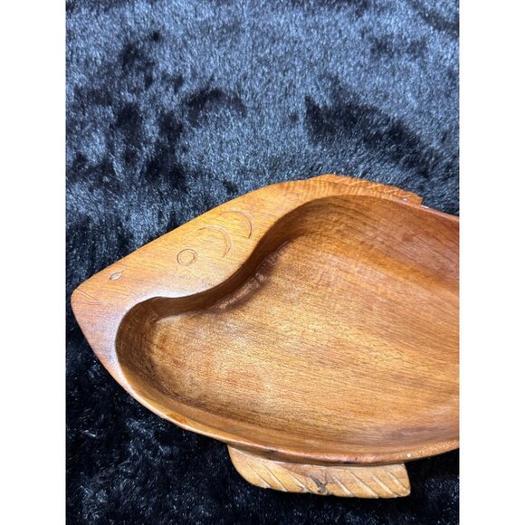 MCM Teak Carved Wooden Fish-Shaped Bowl Handcrafted - Picture 5 of 9
